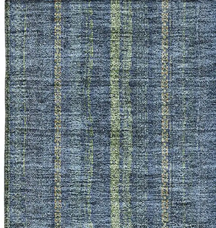 Blue And Green Striped Washable Area Rug With UV Protection Photo 2