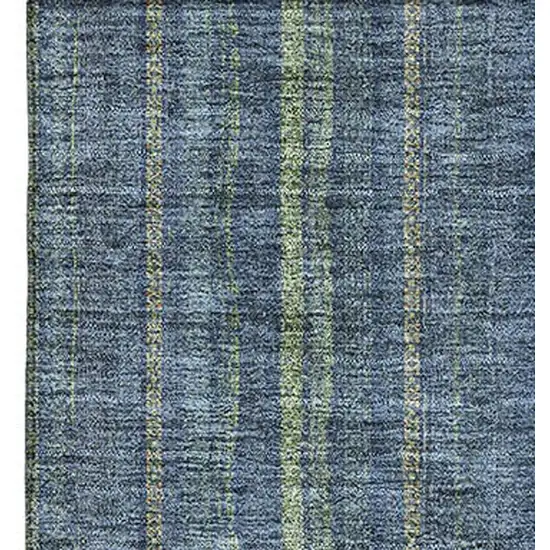 Blue And Green Striped Washable Area Rug With UV Protection Photo 3