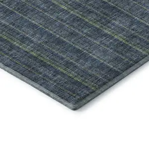 Photo of Blue And Green Striped Washable Area Rug With UV Protection