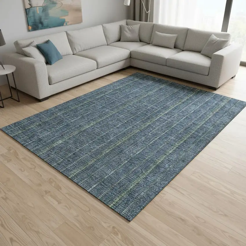 Blue And Green Striped Washable Area Rug With UV Protection Photo 2