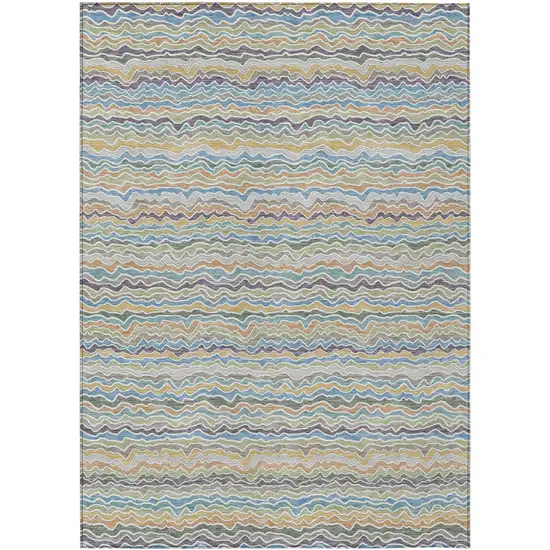 Blue And Green Striped Washable Indoor Outdoor Area Rug Photo 1