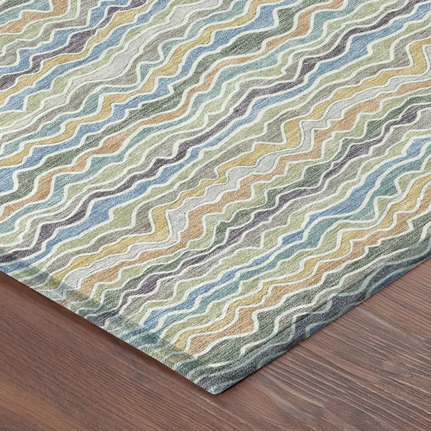 Blue And Green Striped Washable Indoor Outdoor Area Rug Photo 8