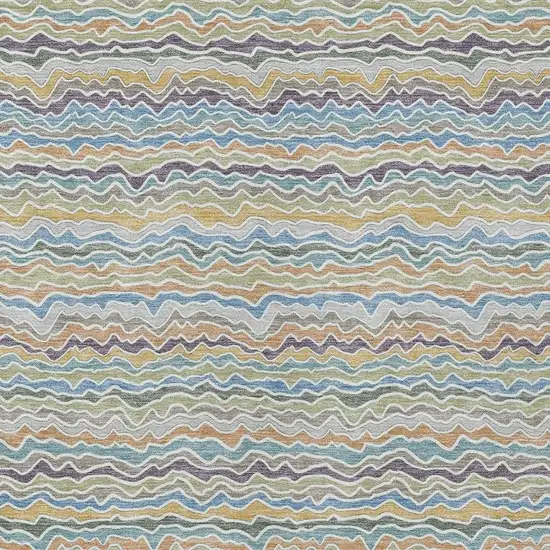 Blue And Green Striped Washable Indoor Outdoor Area Rug Photo 2