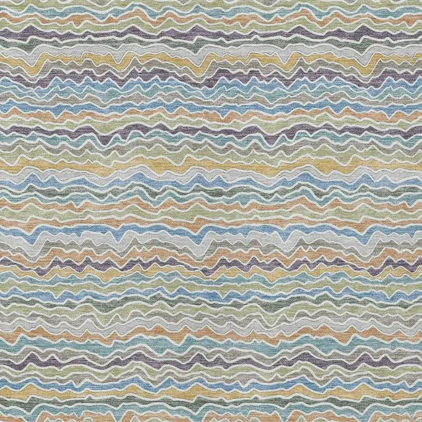 Blue And Green Striped Washable Indoor Outdoor Area Rug Photo 2