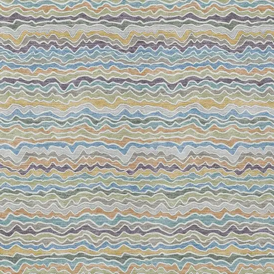 Blue And Green Striped Washable Indoor Outdoor Area Rug Photo 2