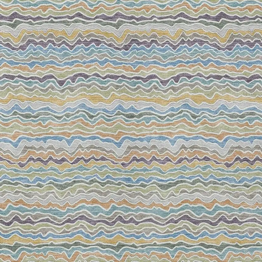 Blue And Green Striped Washable Indoor Outdoor Area Rug Photo 2