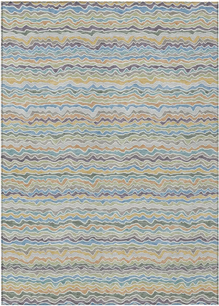 Blue And Green Striped Washable Indoor Outdoor Area Rug Photo 1
