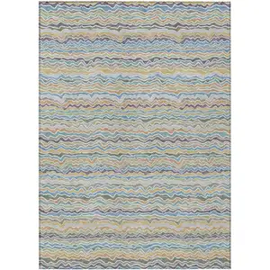 Photo of Blue And Green Striped Washable Indoor Outdoor Area Rug