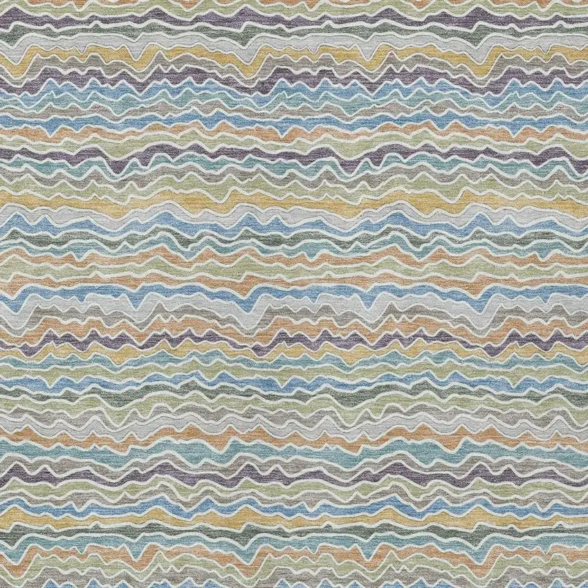 Blue And Green Striped Washable Indoor Outdoor Area Rug Photo 2