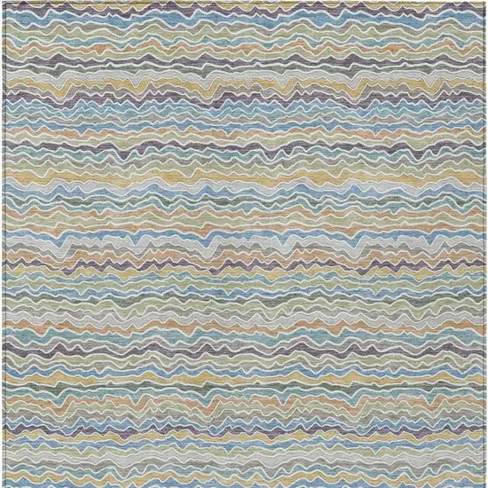 Blue And Green Striped Washable Indoor Outdoor Area Rug Photo 3