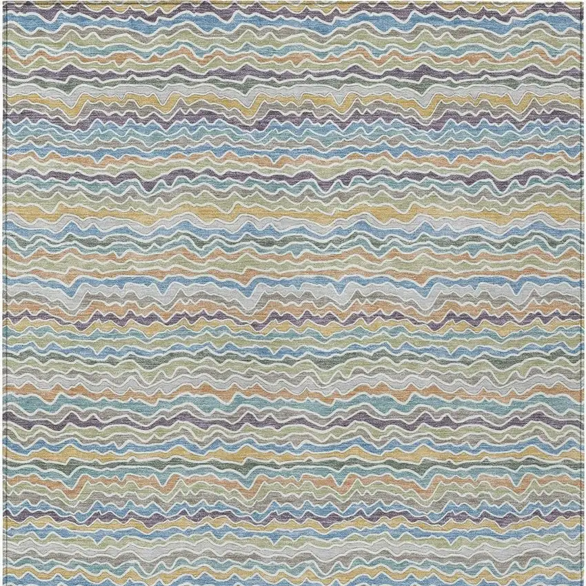 Blue And Green Striped Washable Indoor Outdoor Area Rug Photo 3