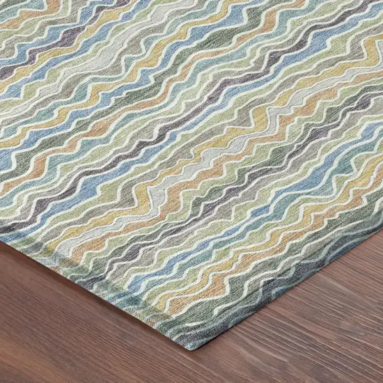 Blue And Green Striped Washable Indoor Outdoor Area Rug Photo 8