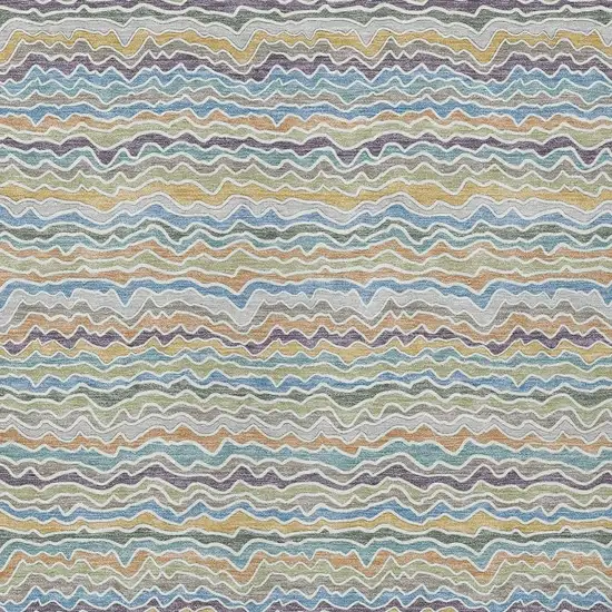 Blue And Green Striped Washable Indoor Outdoor Area Rug Photo 2