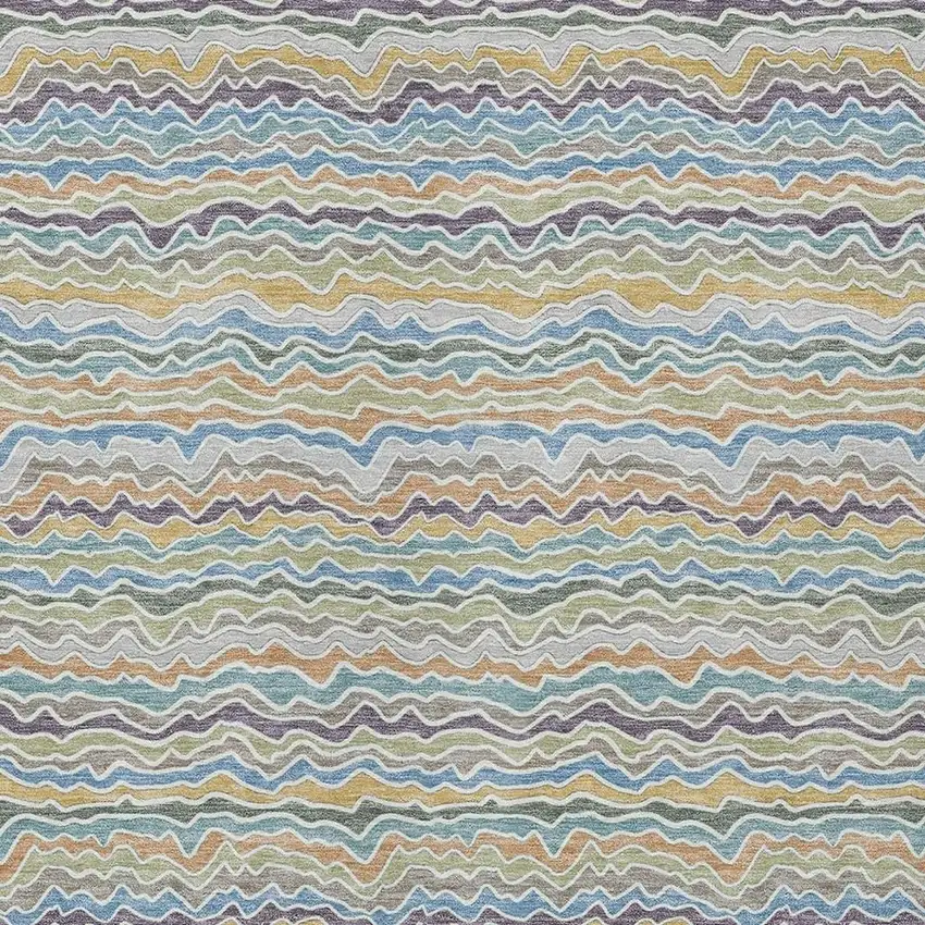 Blue And Green Striped Washable Indoor Outdoor Area Rug Photo 2