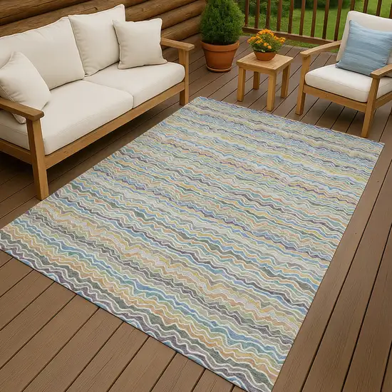 Blue And Green Striped Washable Indoor Outdoor Area Rug Photo 4
