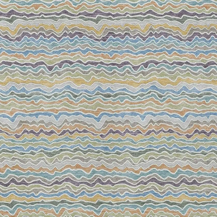 Blue And Green Striped Washable Indoor Outdoor Area Rug Photo 2