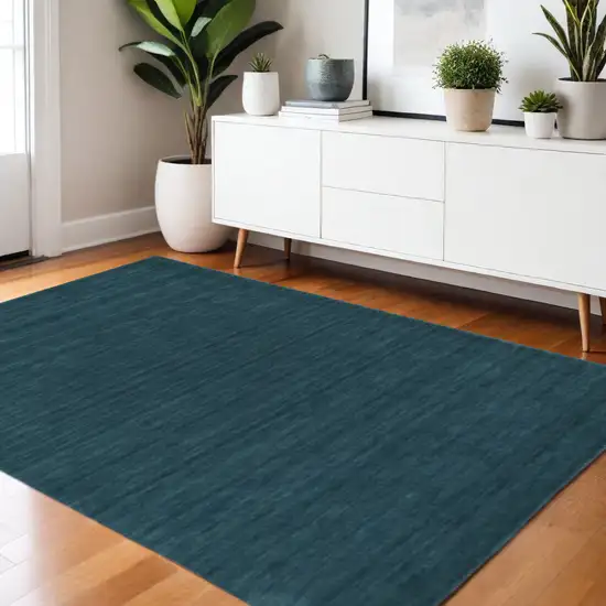 Blue And Green Wool Hand Woven Stain Resistant Area Rug Photo 1