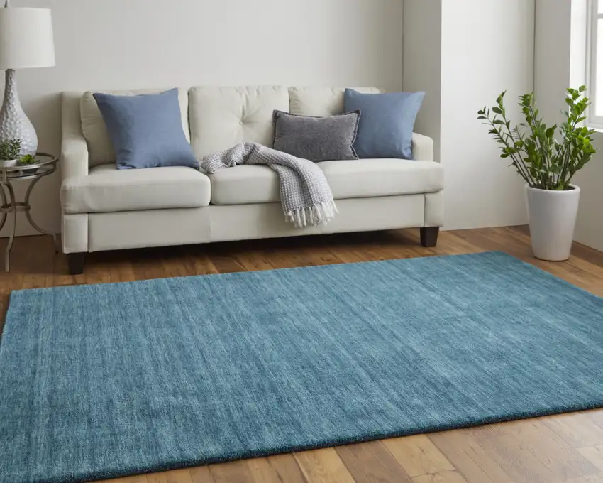 Blue And Green Wool Hand Woven Stain Resistant Area Rug Photo 7