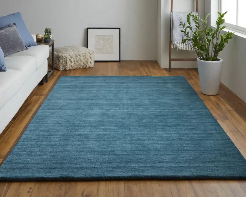 Blue And Green Wool Hand Woven Stain Resistant Area Rug Photo 5