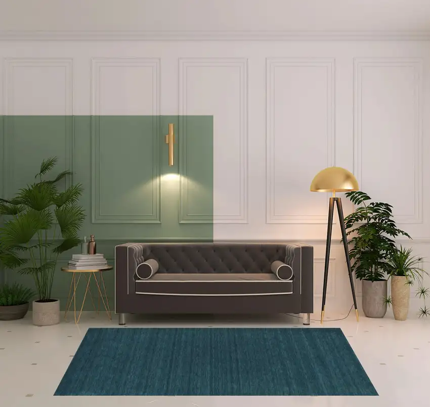 Blue And Green Wool Hand Woven Stain Resistant Area Rug Photo 2