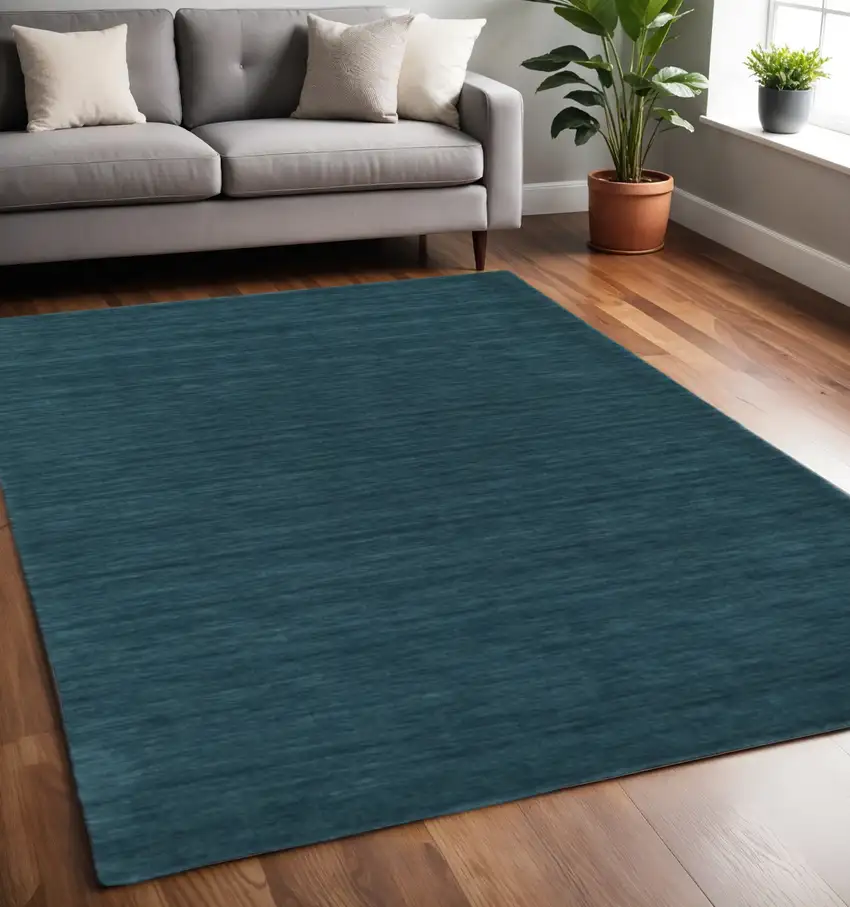Blue And Green Wool Hand Woven Stain Resistant Area Rug Photo 1
