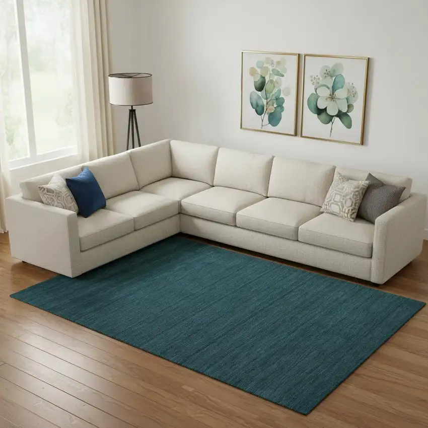 Blue And Green Wool Hand Woven Stain Resistant Area Rug Photo 1