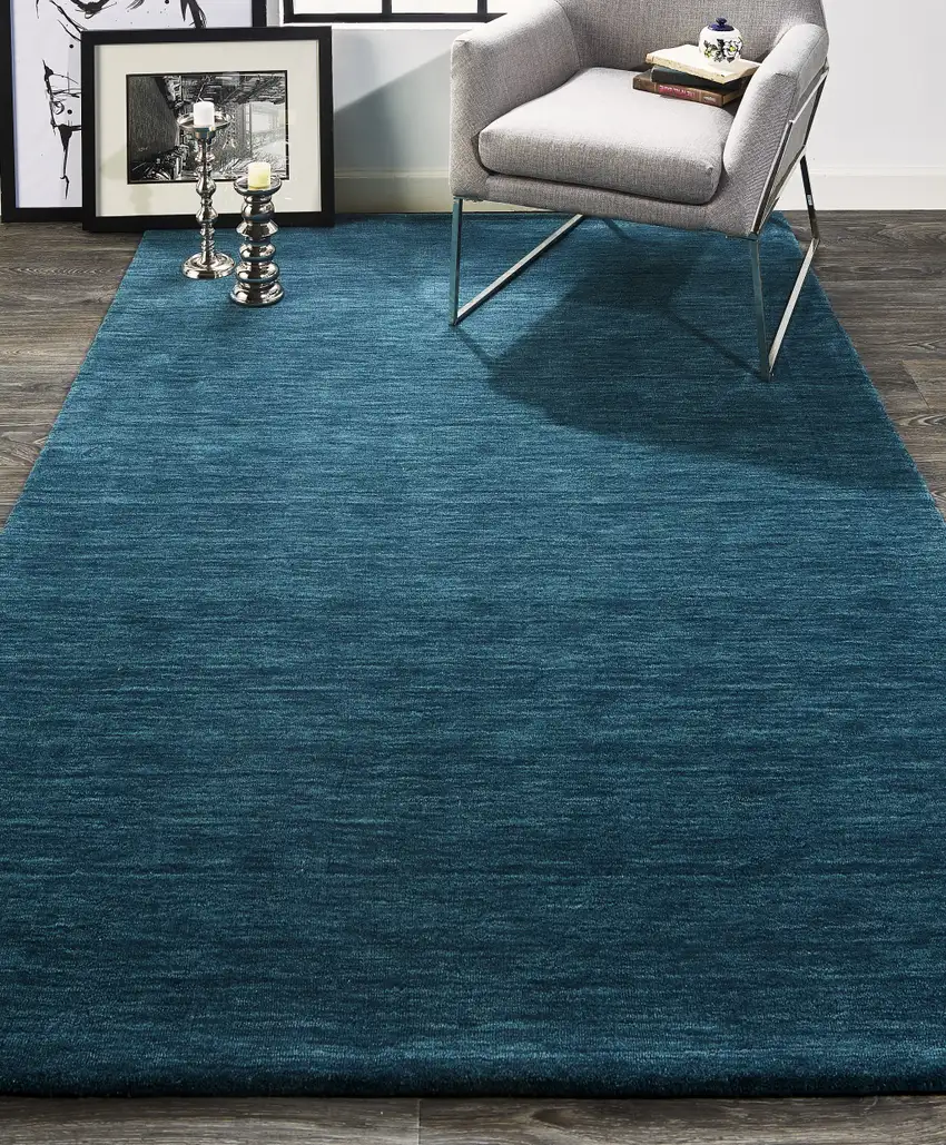Blue And Green Wool Hand Woven Stain Resistant Area Rug Photo 8