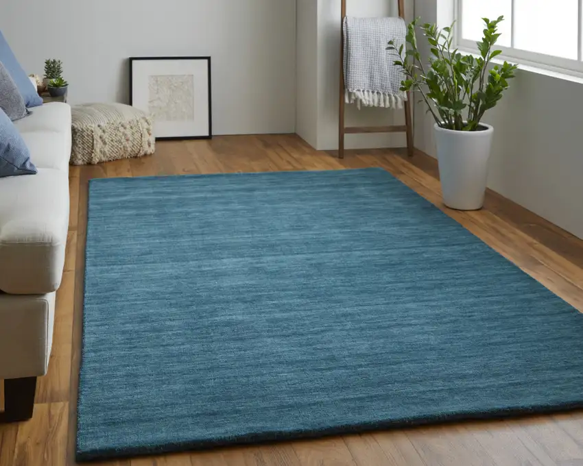 Blue And Green Wool Hand Woven Stain Resistant Area Rug Photo 6