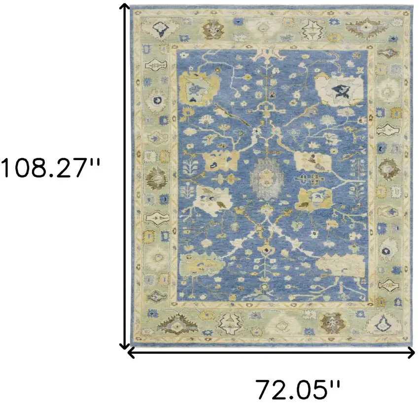 Blue And Green Wool Oriental Hand Knotted Area Rug With Fringe Photo 3