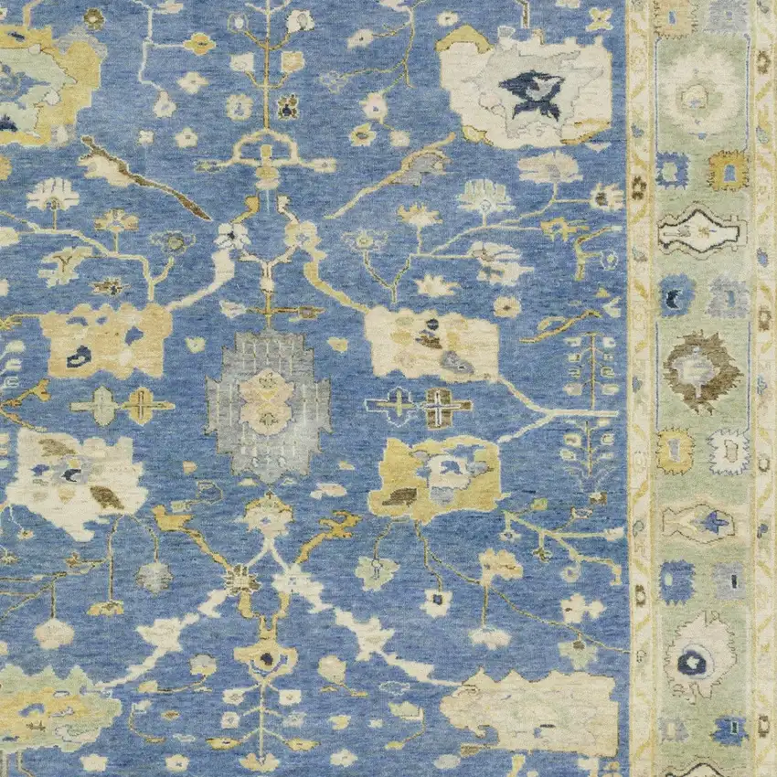 Blue And Green Wool Oriental Hand Knotted Area Rug With Fringe Photo 5