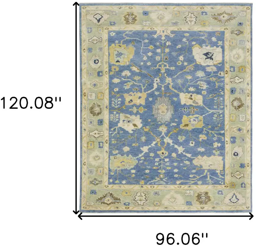 Blue And Green Wool Oriental Hand Knotted Area Rug With Fringe Photo 3