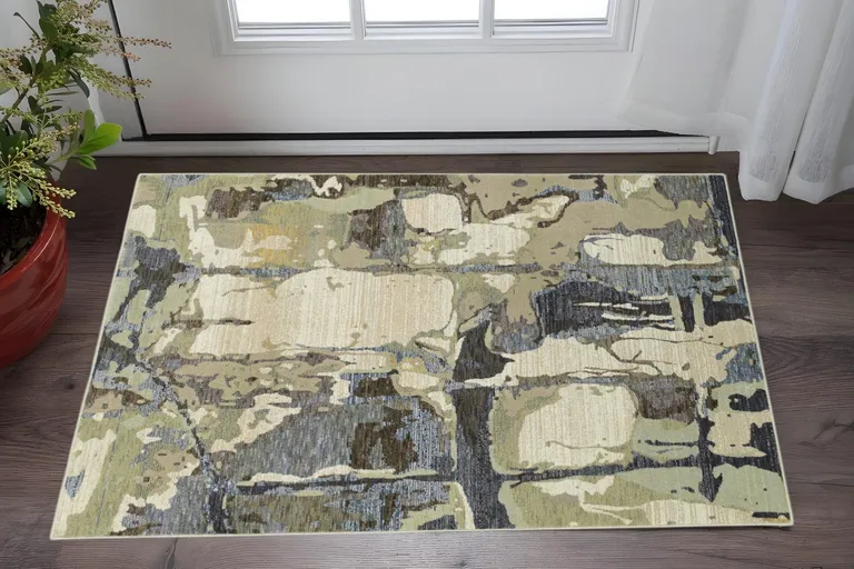 Blue And Grey Abstract Power Loom Stain Resistant Area Rug Photo 5