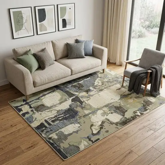 Blue and Gray Abstract Power Loom Area Rug Photo 1