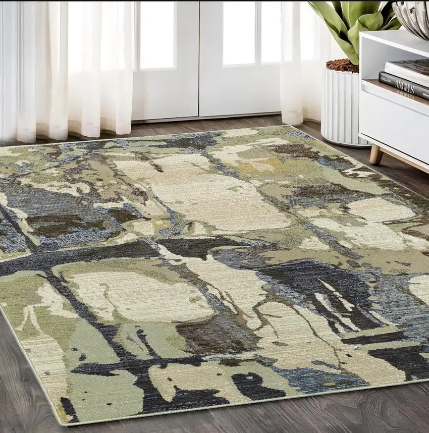 Blue and Gray Abstract Power Loom Area Rug Photo 1