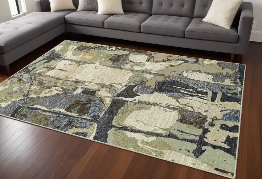 Blue and Gray Abstract Power Loom Area Rug Photo 1