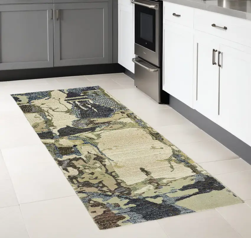 8' Runner Blue and Gray Abstract Power Loom Runner Rug Photo 1