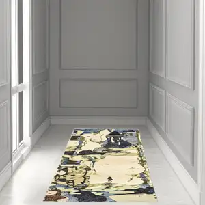 Photo of Blue And Grey Abstract Power Loom Stain Resistant Runner Rug