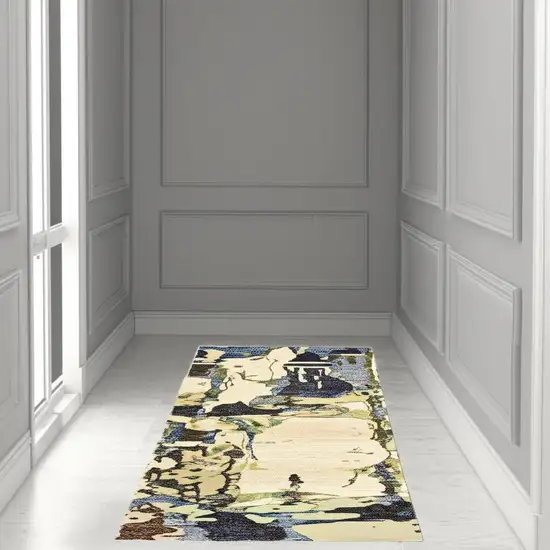 12' Blue And Gray Abstract Runner Rug Photo 1