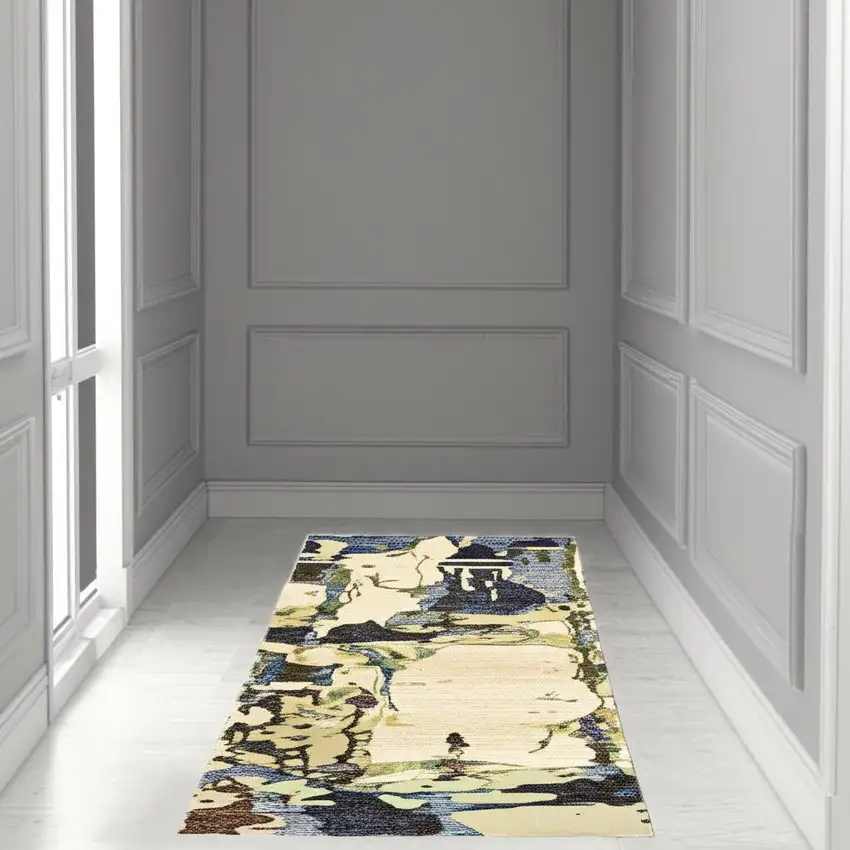 12' Blue And Gray Abstract Runner Rug Photo 1