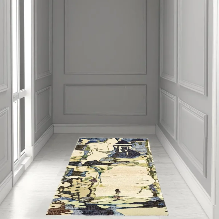 Blue And Grey Abstract Power Loom Stain Resistant Runner Rug Photo 5