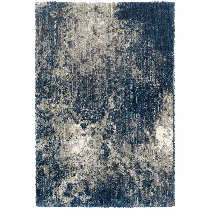 Blue And Grey Abstract Shag Power Loom Stain Resistant Area Rug Photo 2