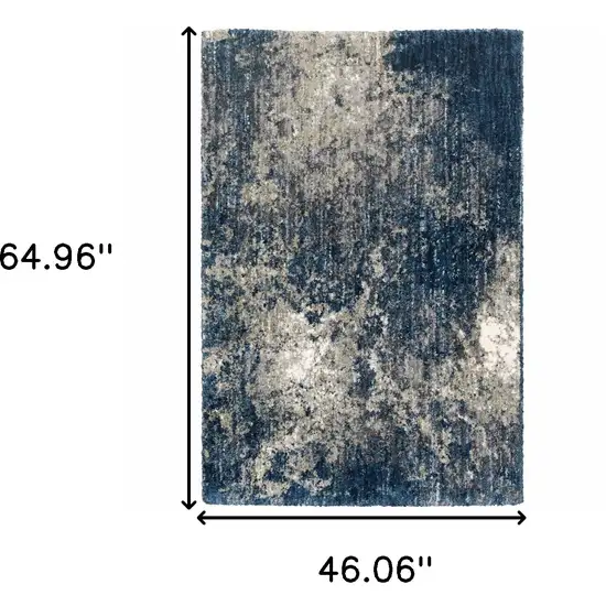 Blue And Grey Abstract Shag Power Loom Stain Resistant Area Rug Photo 3