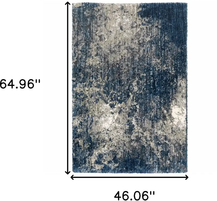 Blue And Grey Abstract Shag Power Loom Stain Resistant Area Rug Photo 3