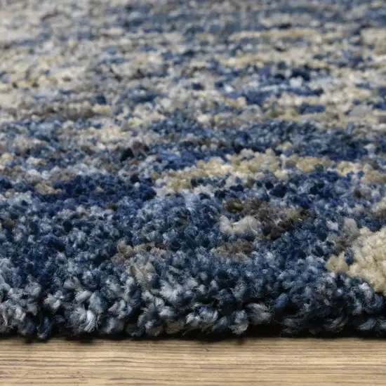 Blue And Grey Abstract Shag Power Loom Stain Resistant Area Rug Photo 8