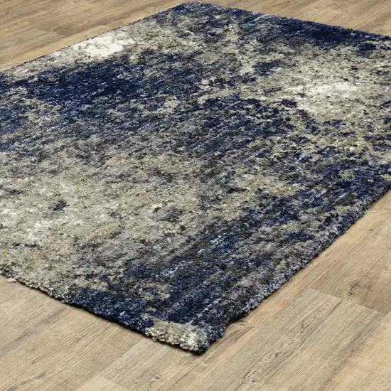 Blue And Grey Abstract Shag Power Loom Stain Resistant Area Rug Photo 5