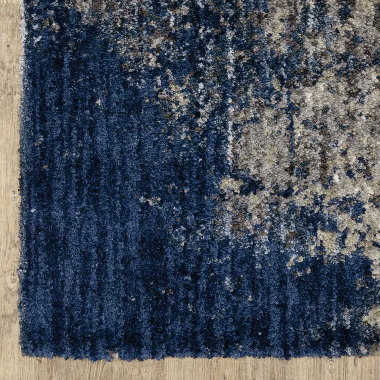 Blue And Grey Abstract Shag Power Loom Stain Resistant Area Rug Photo 1