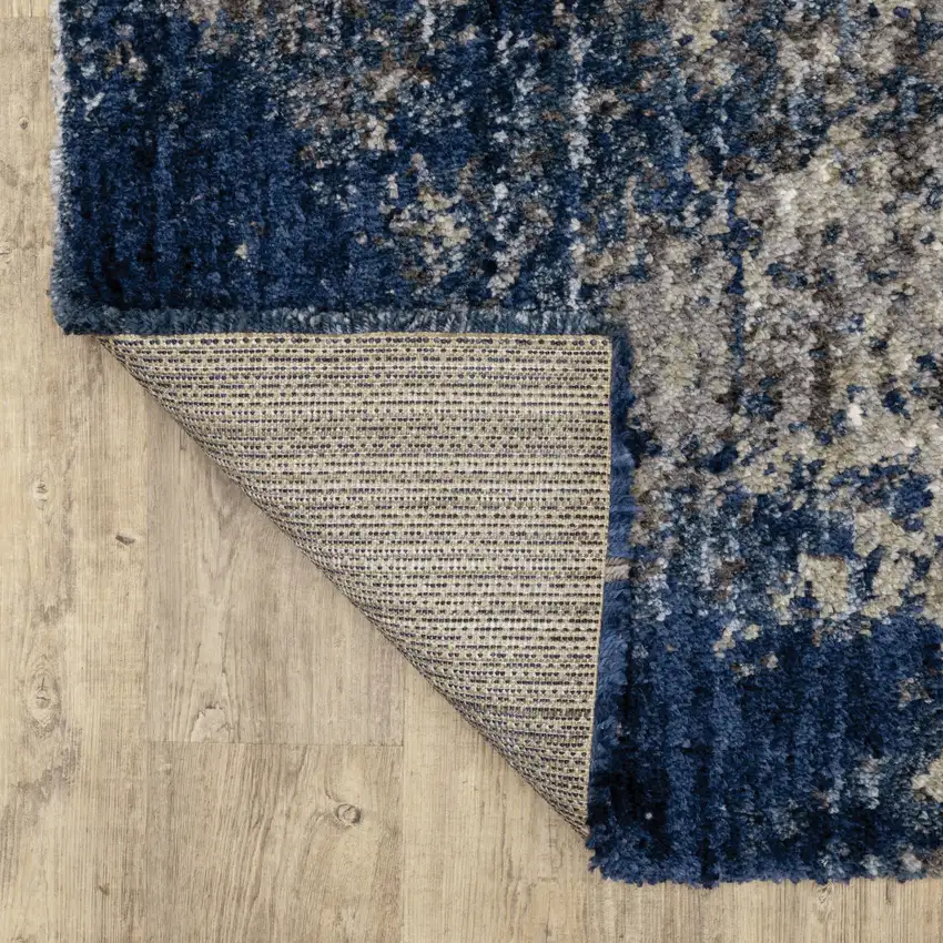 Blue And Grey Abstract Shag Power Loom Stain Resistant Area Rug Photo 6