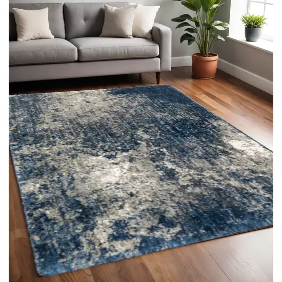 Blue And Grey Abstract Shag Power Loom Stain Resistant Area Rug Photo 1