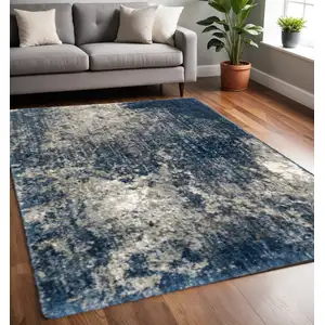 Photo of Blue And Grey Abstract Shag Power Loom Stain Resistant Area Rug