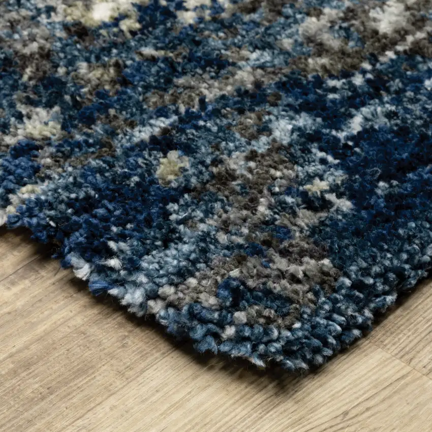 Blue And Grey Abstract Shag Power Loom Stain Resistant Area Rug Photo 4